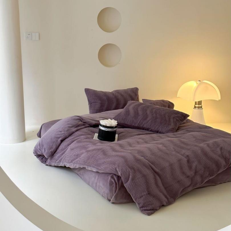 波浪纹理感秋冬加厚牛奶绒四件套