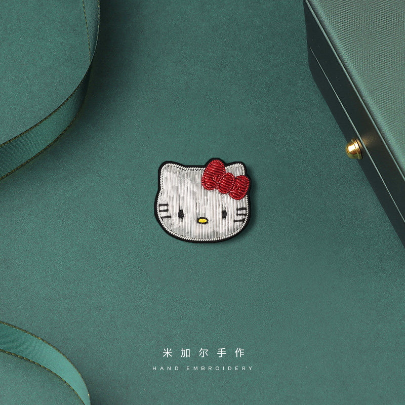 日系可爱卡通kitty猫胸针精致手工刺绣衣服别针配饰包包饰品徽章
