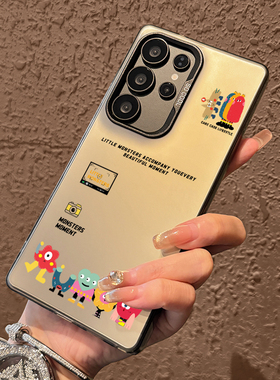 适用三星s25ultra手机壳防摔s24ultra磨砂渐变s24相机合影怪兽s23plus新款ins卡通男女s24+s25潮流galaxy超火