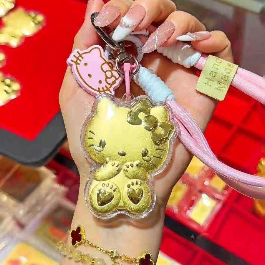 足金999挂绳可爱hellokitt钥匙扣