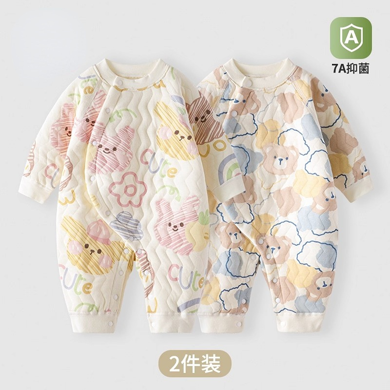 日本进口婴儿连体衣保暖夹棉冬装新生宝宝衣服秋装哈衣加厚秋冬季