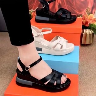 下单立减50 女2025新款 厚底凉鞋 女妈妈鞋 春季 一字带罗马鞋
