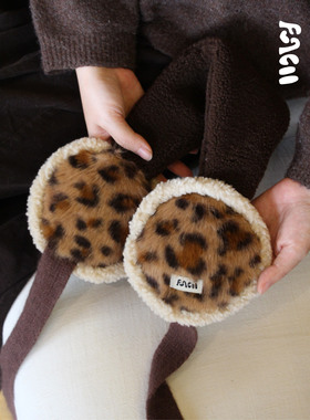 FUNCOO原创设计豹纹毛绒休闲可折叠亲肤绑带防风耳罩耳暖耳包
