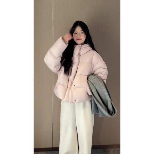 韩系90白鸭绒连帽羽绒服短款