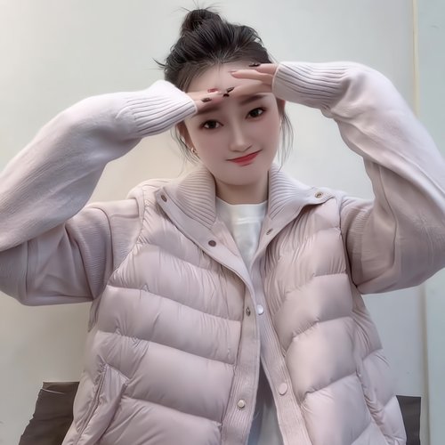 假两件针织拼接羽绒服显瘦保暖