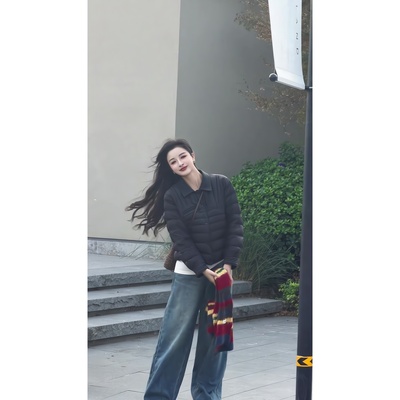 欧洲站90白鸭绒短款衬衫领羽绒服