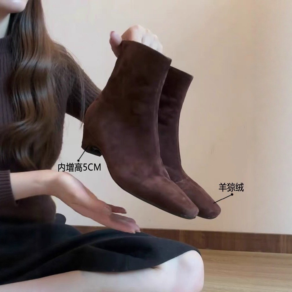 羊皮款~真皮内增高6cm方头后拉链弹力瘦瘦靴短靴女英伦复古马丁靴,女鞋,时装靴,淘宝优惠券,粉丝福利购,淘宝优惠卷