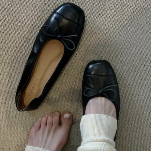 超软羊皮~真皮法式单鞋女平底温柔晚晚鞋蝴蝶结芭蕾鞋软底蛋卷鞋
