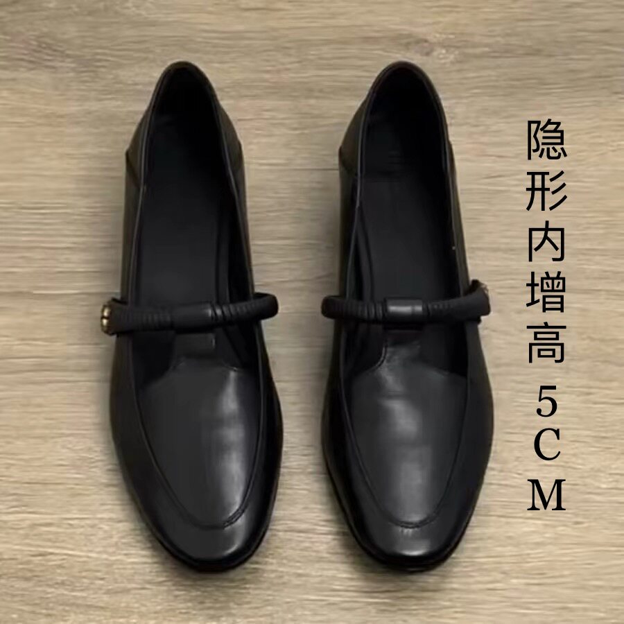 超软小羊皮~5cm内增高法式单鞋女中粗跟小皮鞋配裙子复古玛丽珍鞋