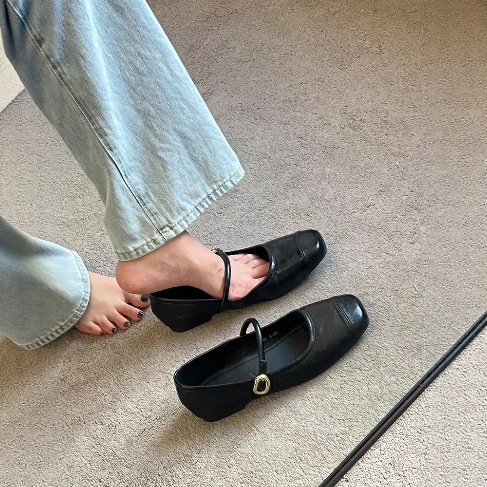 内增高单鞋！真皮版复古一字带玛丽珍鞋女2026新款浅口方头平底鞋,女鞋,浅口单鞋,淘宝优惠券,粉丝福利购,淘宝优惠卷