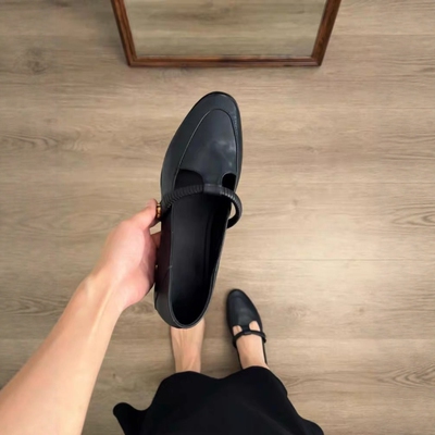 超软羊皮黑色单鞋女2026春秋新款不累脚方头平底法式玛丽珍小皮鞋