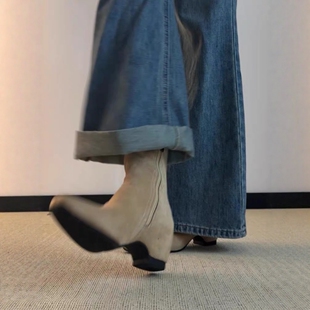 羊皮版~2025新款复古百搭气质时装靴女真皮不累脚内增高瘦瘦短靴