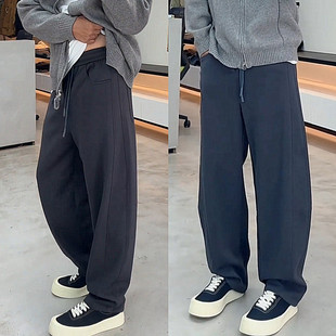 新款 宽松运动直筒休闲裤 潮流简约纯色百搭弯刀裤 高级时尚 男士 秋季