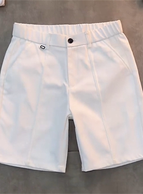 夏季斜纹肌理简约纯色休闲短裤男中线设计半松紧腰透气直筒五分裤