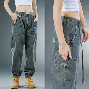 复古水洗工装 潮牌美式 牛仔裤 男士 春季 潮流百搭宽松直筒休闲裤 新款
