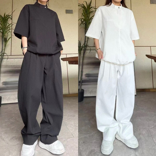 夏季新款泡泡纱慵懒风时尚套装