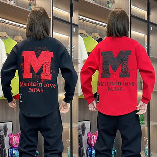 年货款情侣潮牌字母冬季加绒卫衣男士套头圆领燕尾长袖打底衫上衣