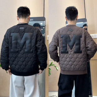 内搭打底衫 加绒加厚字母刺绣拼接夹棉卫衣男百搭宽松长袖 新款 冬季