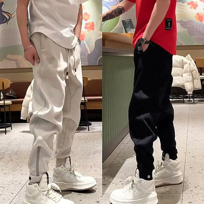 刺绣拼接束脚拉链运动卫裤男