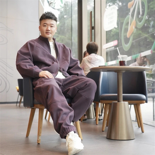 宽松开衫 冬季 男时尚 卫衣卫裤 加绒加厚纯色圆领休闲运动套装 两件套