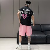 新款 潮牌印花T恤短裤 两件套男高级设计感情侣款 夏季 休闲运动套装