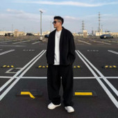 轻奢极简毛呢开衫 外套休闲套装 男士 秋冬新款 高级感宽松长裤 两件套