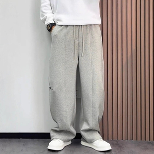 男潮流百搭宽松垂感阔腿直筒运动长裤 简约纯色弯刀休闲裤 新款 秋季