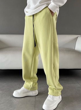 秋冬加绒时尚百搭哈伦卫裤男简约纯色宽松抗皱直筒裤潮流休闲长裤