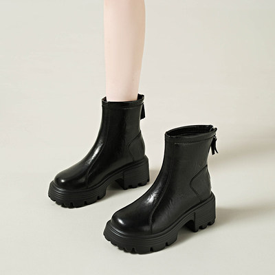 品牌7CM增高英伦风黑色厚底切尔西靴女冬季短靴瘦瘦靴马丁靴