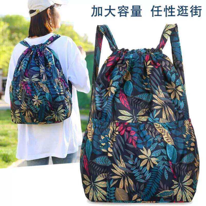 大号抽绳束口超市购物袋子时尚双肩包可折叠便携运动背包买菜防水