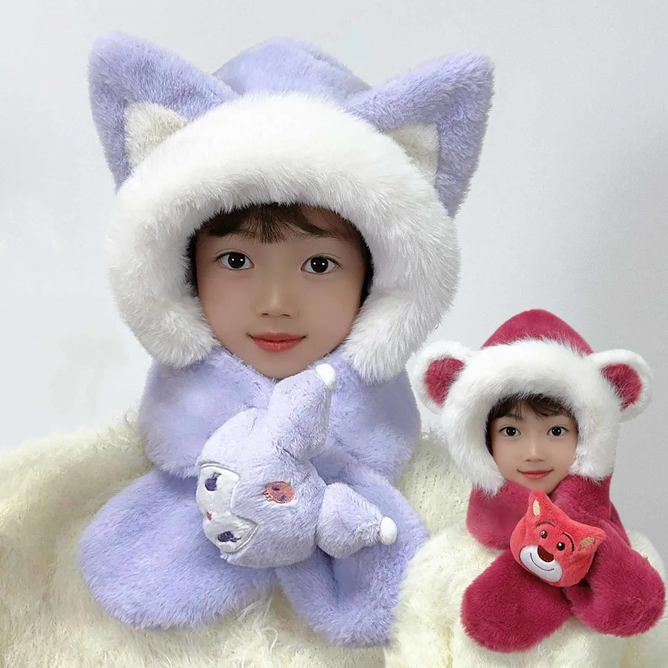 儿童加厚保暖帽围一体女童防风