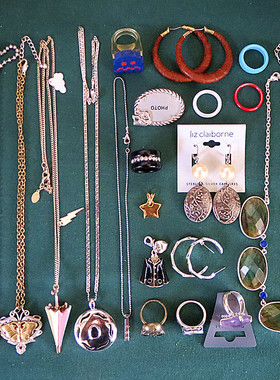 8.5欧美经典vintage孤品老货蝴蝶滴油宝石琉璃戒指宝石镀真金项链