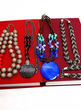 项链拼色树脂珠珠镀金珠珠女合金