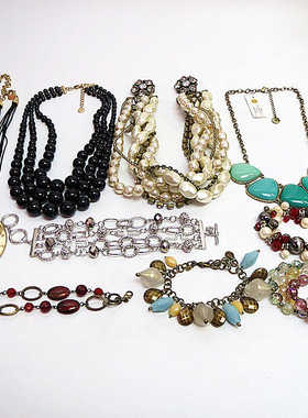 孤品黑色手链项链玻璃珍珠女合金