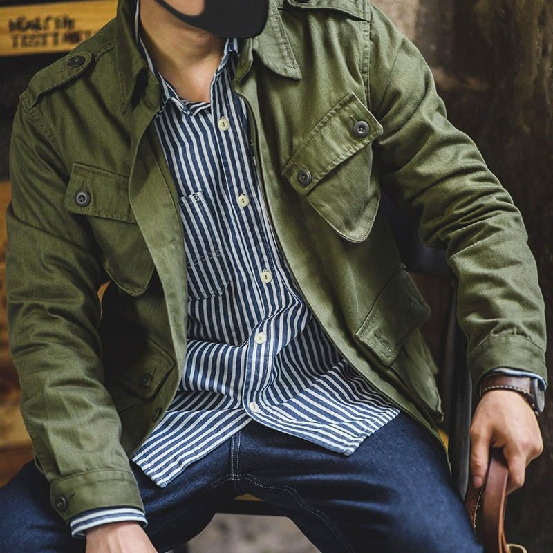 美式复古夹克男M42工装衬衫外套阿美咔叽户外伞兵服男士经典上衣