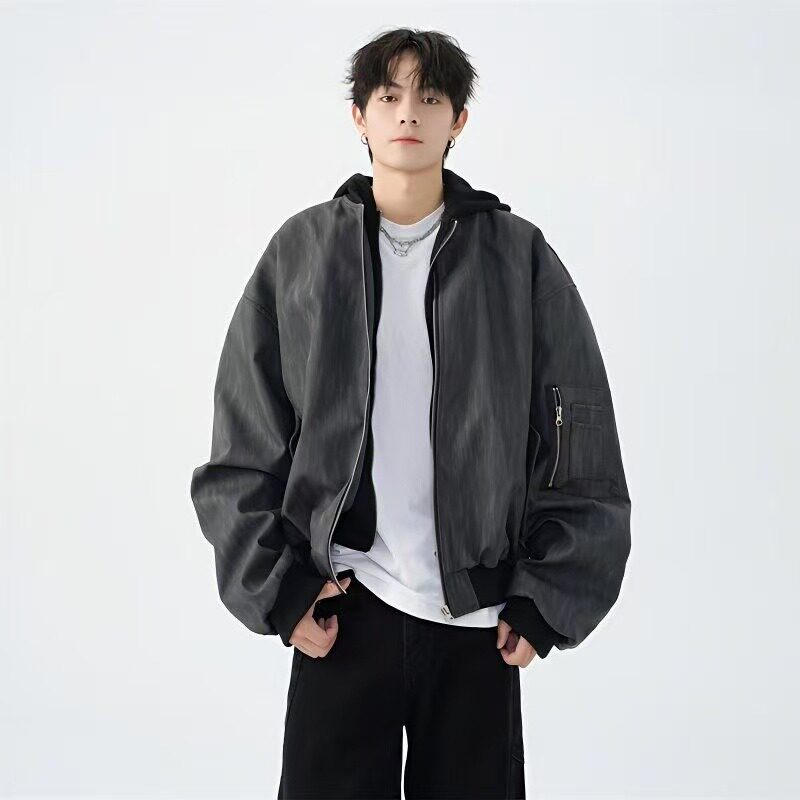 美式高街假两件宽松短款棒球服