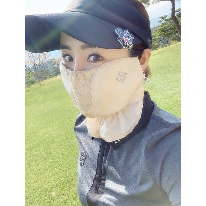 韩国进口高尔夫防晒面罩夏防紫外线golf冰丝白色脸罩面纱女士服装