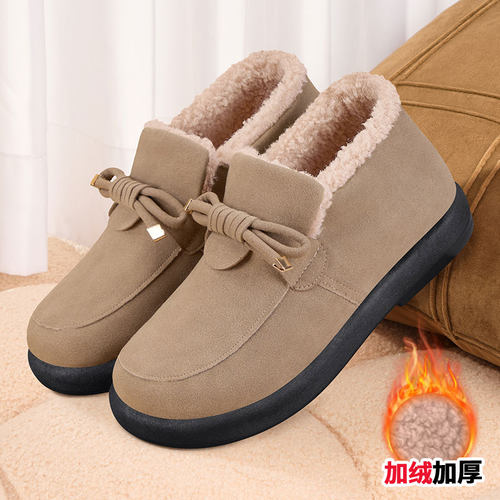 老北京棉鞋女冬季加绒保暖软底