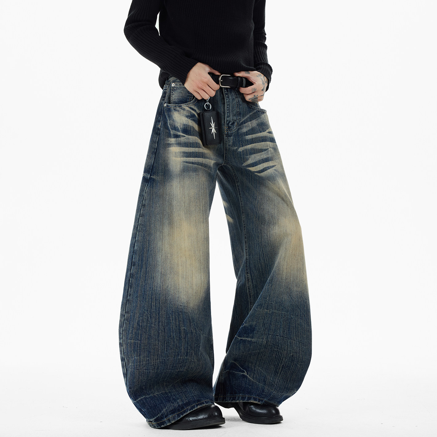 现货A412-DM540-特P59-限价108加厚原版竹节纹水洗做旧廓形牛仔裤，男装牛仔裤，电商A412