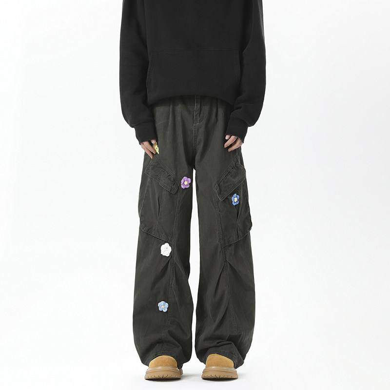 现货-A412-DM259-P85-限价118-洗褪面料廓形松花刺绣工装伞兵裤,男装休闲裤,电商A412