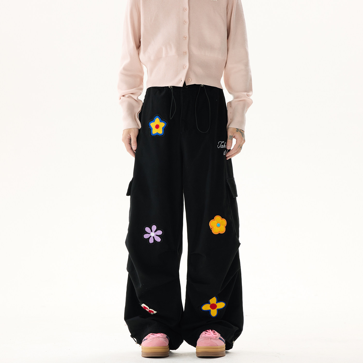 现货A412-DM444-特P62-限价108-刺绣花朵伞兵工装裤,男装休闲裤,电商A412