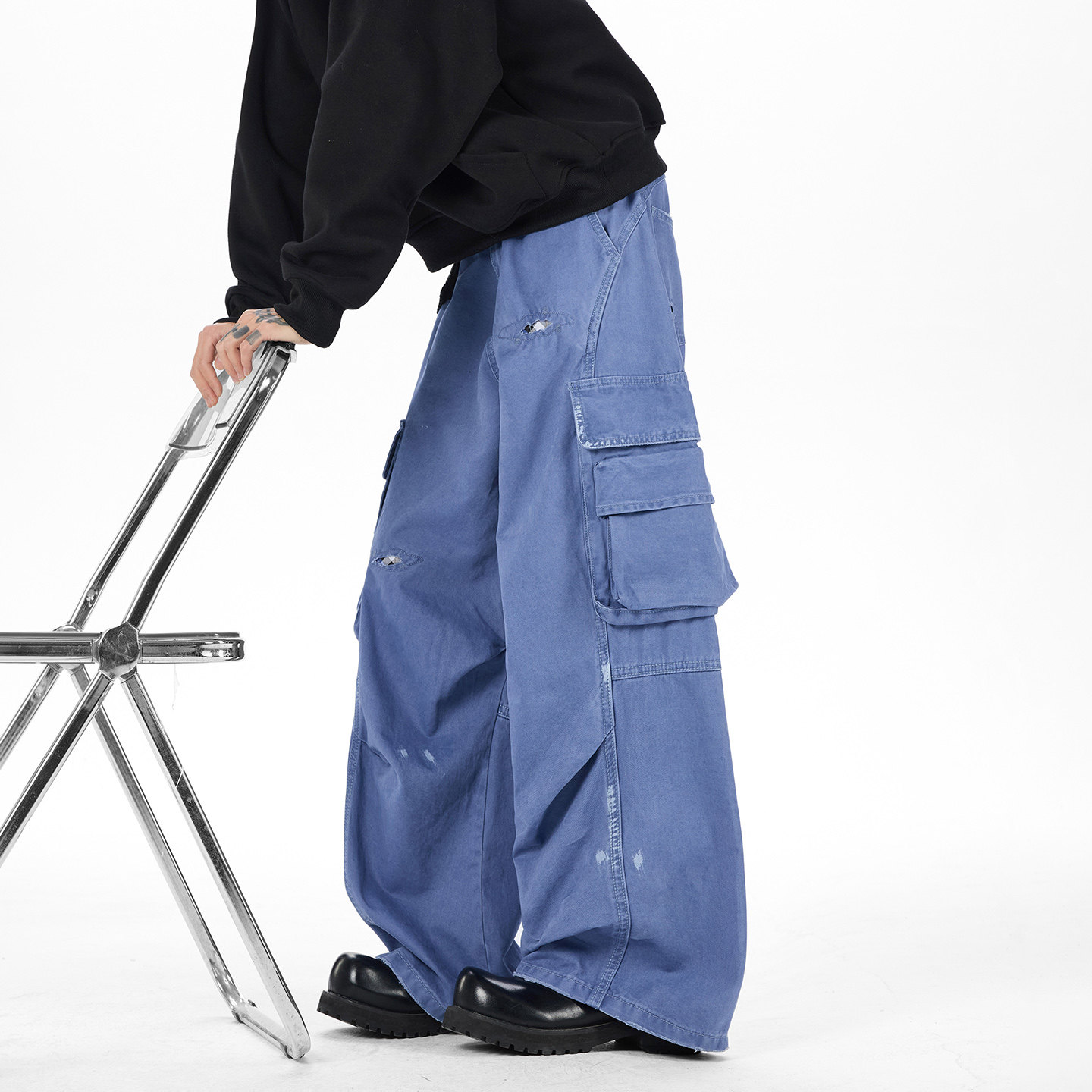 现货A412-DM557-特P80-限价148-法工蓝原版洗褪破坏大口袋工装裤，男装工装外套，电商A412