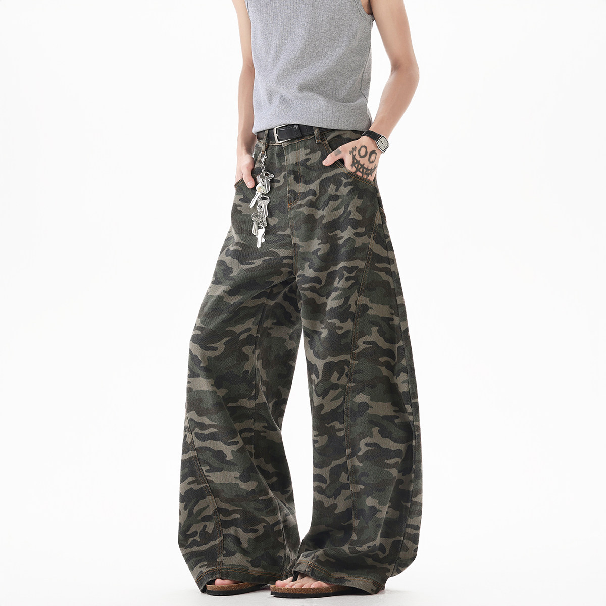 现货A412-DM416-特P48-限88-弯刀廓形解构迷彩牛仔裤，男装牛仔裤，电商A412