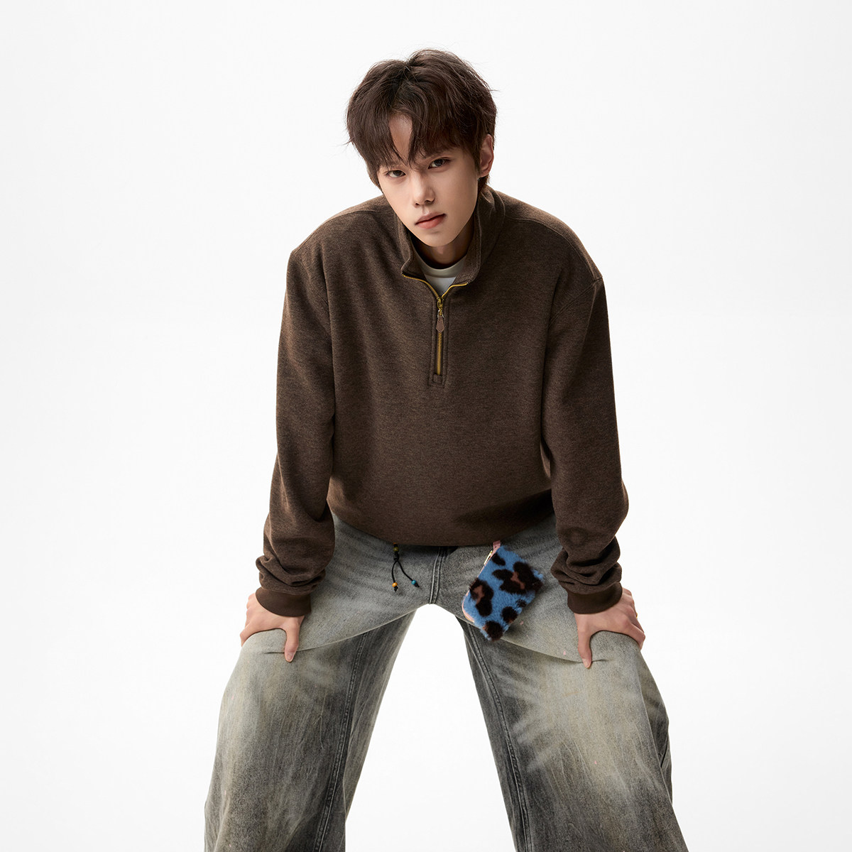 原创现货A412-FM8915-特P70-380g羊毛混纺半高领套头拉链长袖，男装卫衣，电商A412