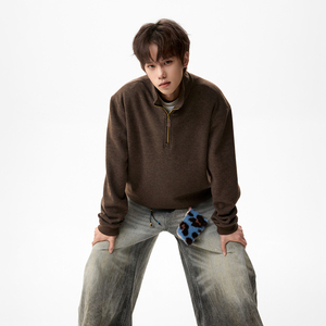 原创现货A412-FM8915-特P70-380g羊毛混纺半高领套头拉链长袖，男装卫衣，电商A412