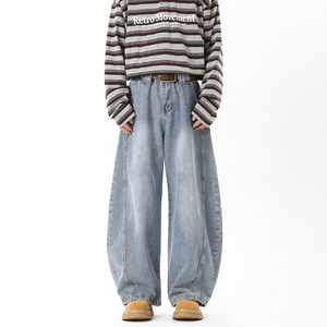 现货5000+DM614-P68-限88-baggy川川也弯刀解构闪电纹阔腿牛仔裤，男装牛仔裤，电商A412