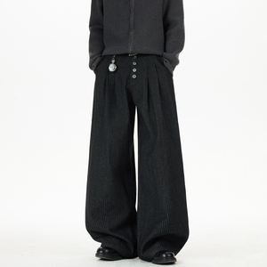 现货A412-DM535-特P48-限价88-条纹打褶排扣廓形牛仔裤，男装牛仔裤，电商A412