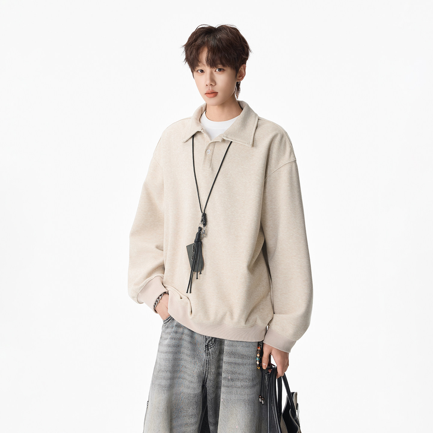 原创现货A412-FM8920-特P58-真醋酸羊毛混纺重磅深度库存POLO卫衣，男装Polo衫，电商A412