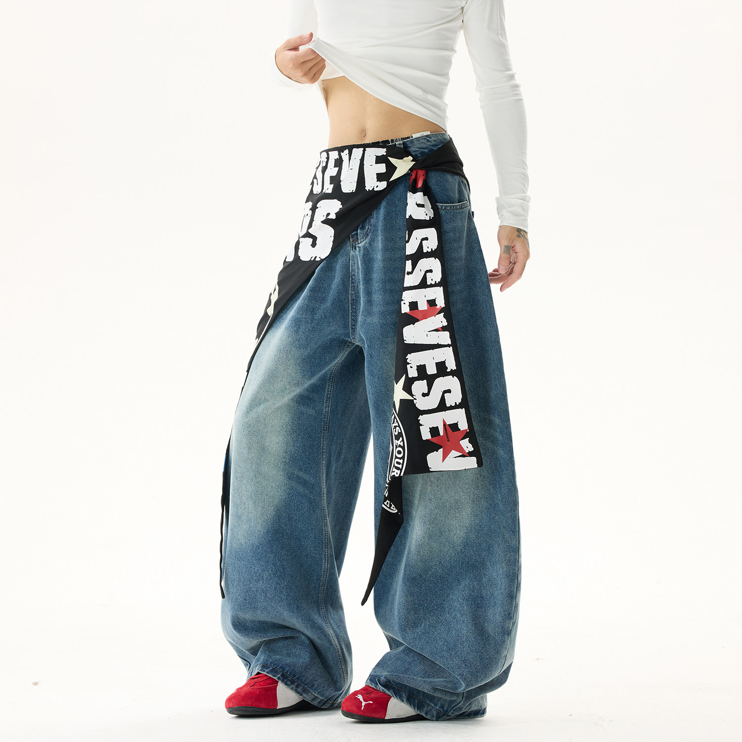 现货A412-DM440-特P62限价108-带屁帘弯刀廓形牛仔裤，男装牛仔裤，电商A412