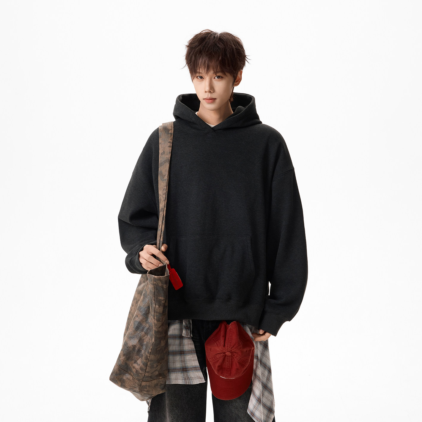 原创现货A412-FM803-特P60-超高质量450g加绒加厚水墨黑套头卫衣，男装卫衣，电商A412